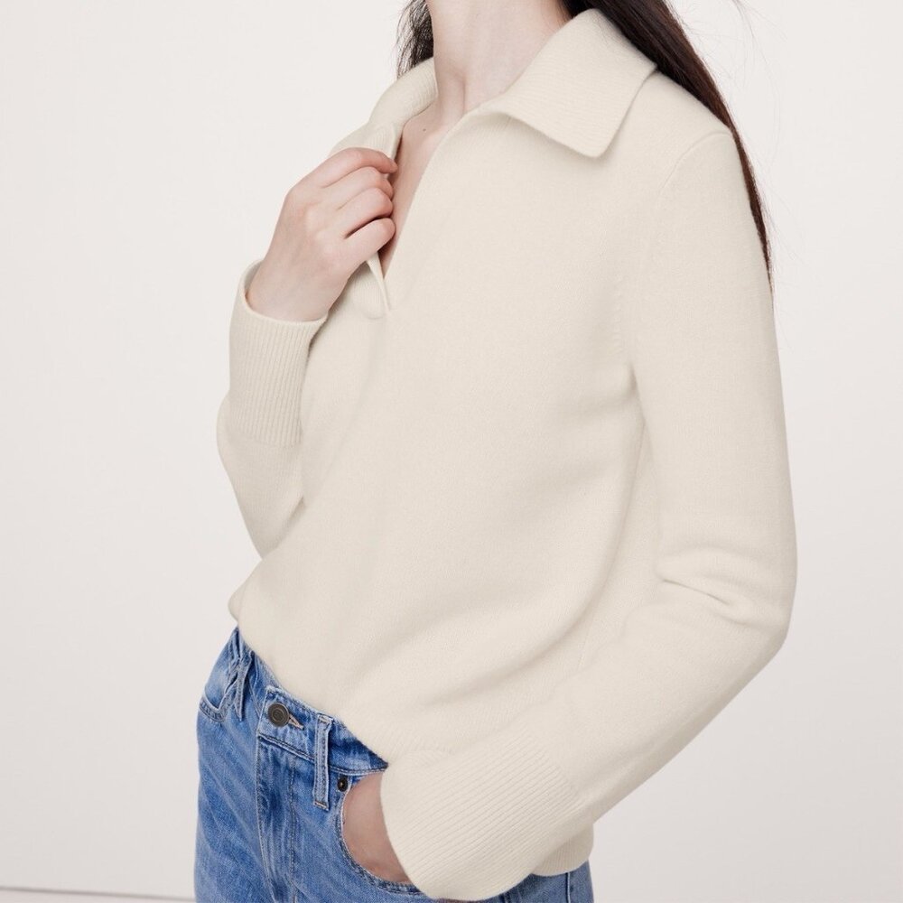 NWT Banana Republic Cashmere Sweater Rugby Polo Cream Small